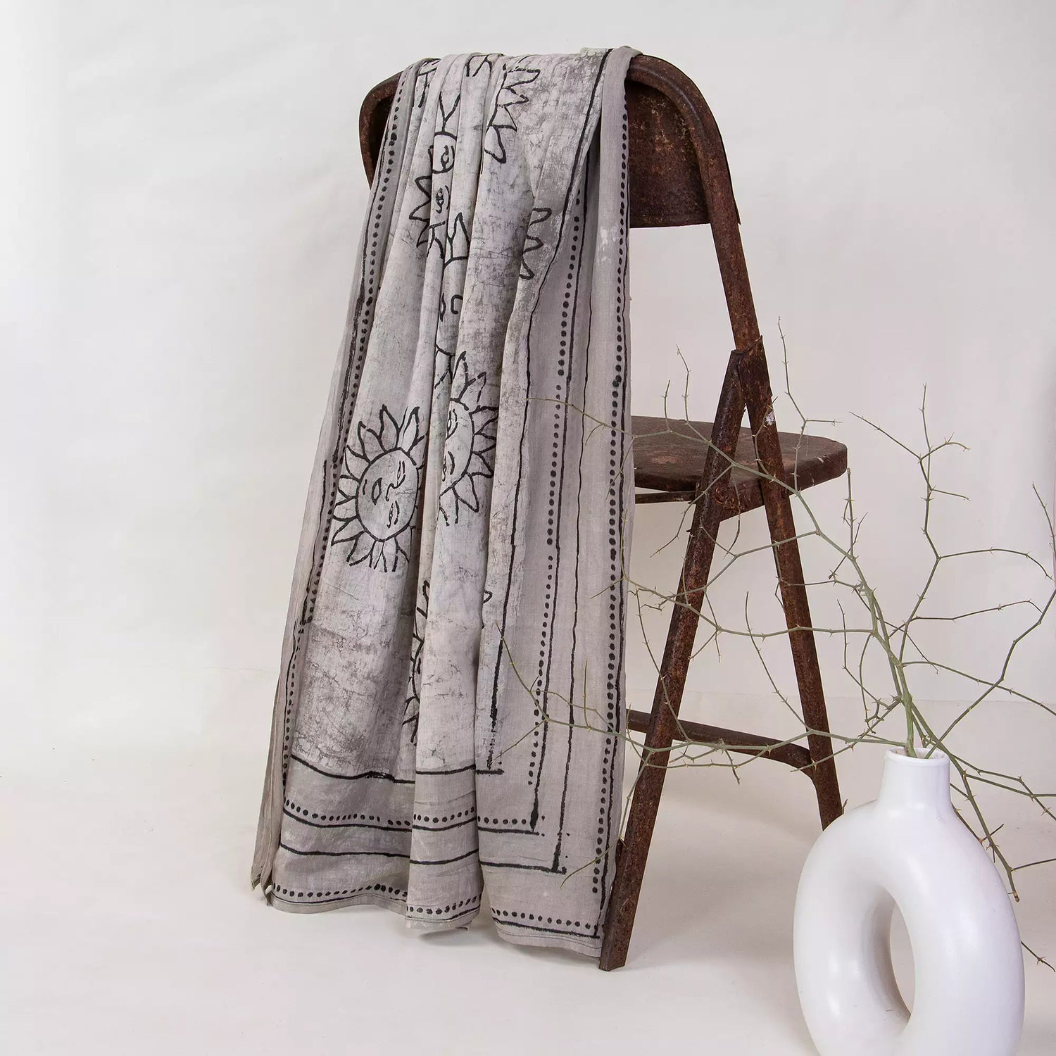 Indian Brown Cotton Dupatta Hand Block Printed Online