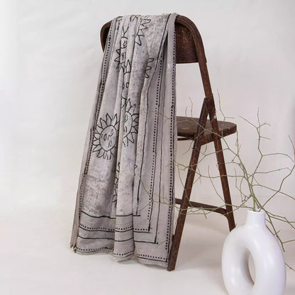 Indian Brown Cotton Dupatta Hand Block Printed Online