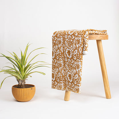 Indian Brown Floral Cotton Hand Block Printed Fabric