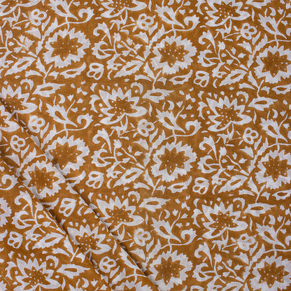 Indian Brown Floral Cotton Hand Block Printed Fabric