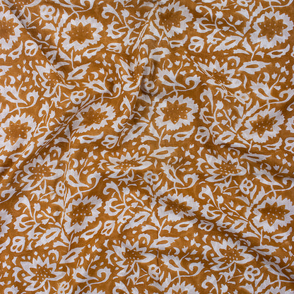 Indian Brown Floral Cotton Hand Block Printed Fabric