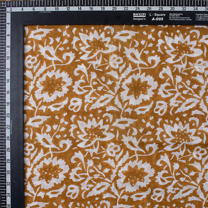 Indian Brown Floral Cotton Hand Block Printed Fabric