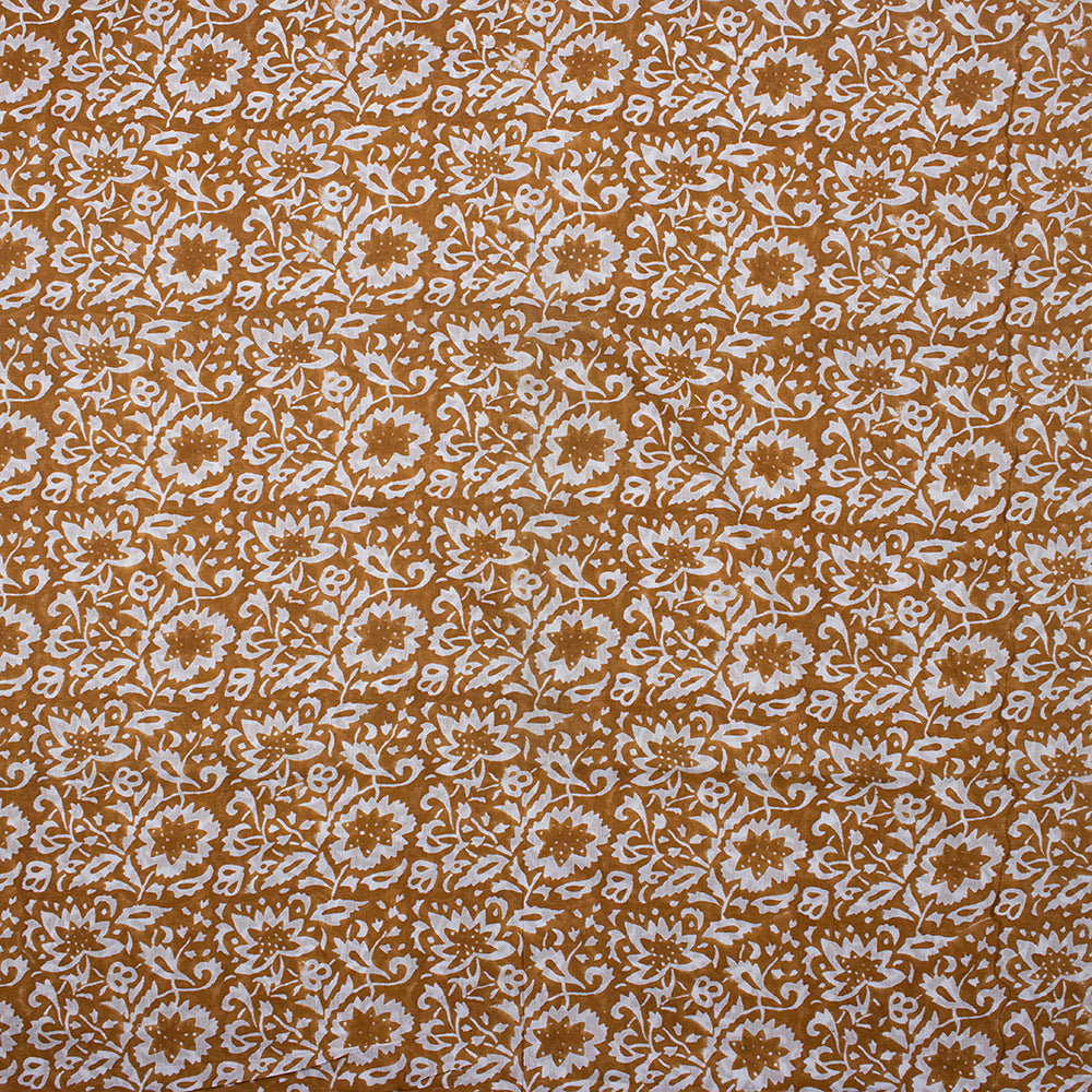 Indian Brown Floral Cotton Hand Block Printed Fabric