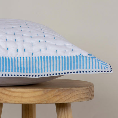 Indian Cotton Blue Striped Kantha Cotton Cushion Cover