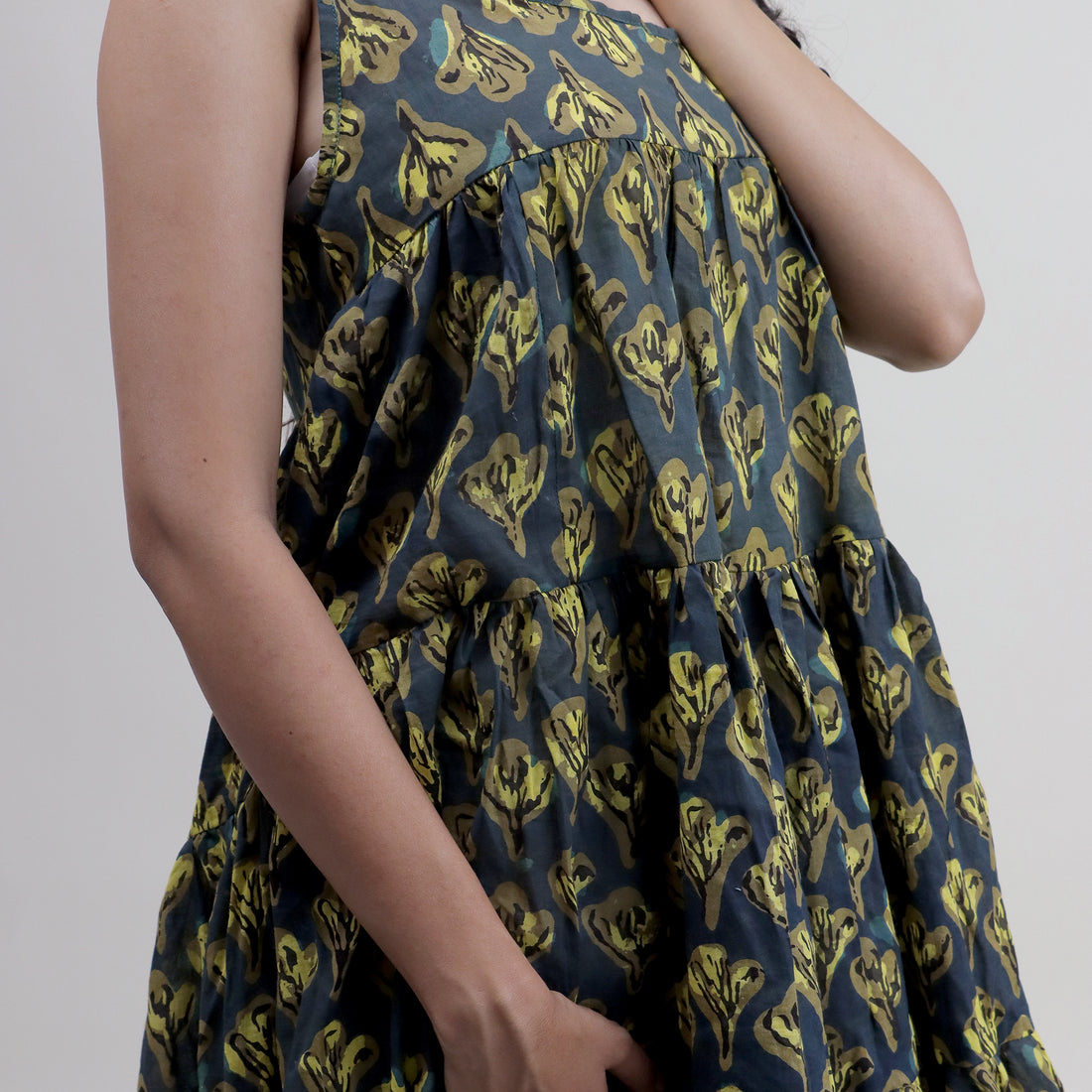 Indian Cotton Hand Block Print Midi Dress For Women