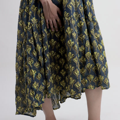Indian Cotton Hand Block Print Midi Dress For Women
