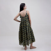 Indian Cotton Hand Block Print Midi Dress For Women