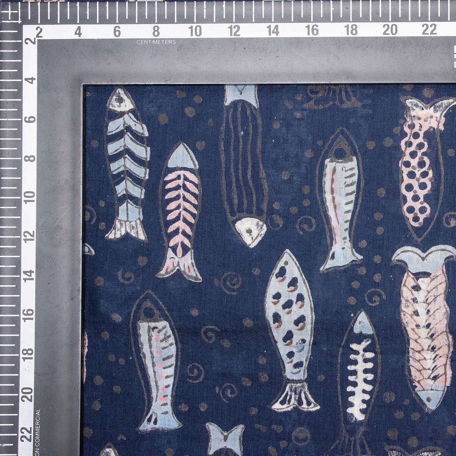 Indian Fish Indigo Hand Block Print Cotton Fabric