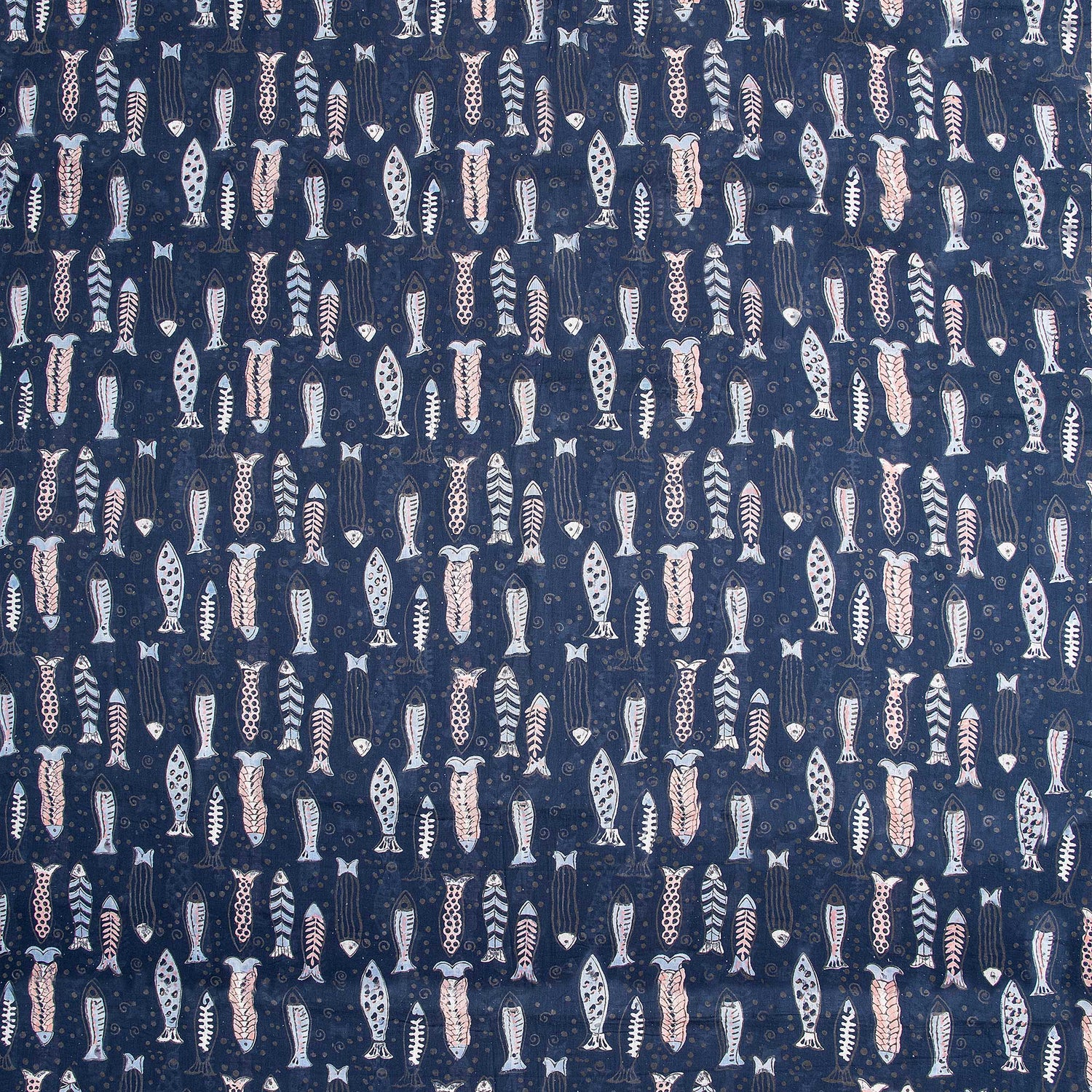 Indian Fish Indigo Hand Block Print Cotton Fabric