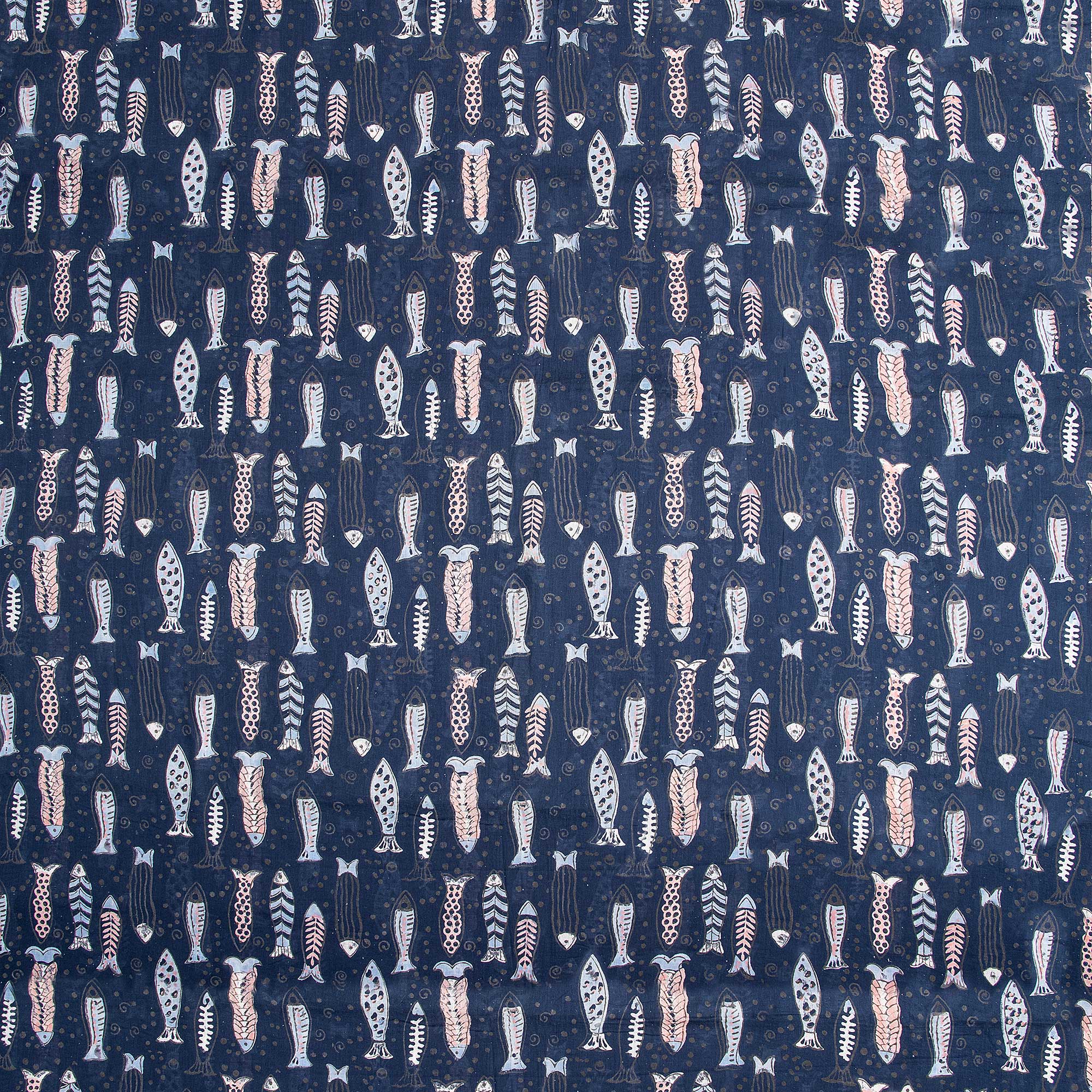 Indian Fish Indigo Hand Block Print Cotton Fabric