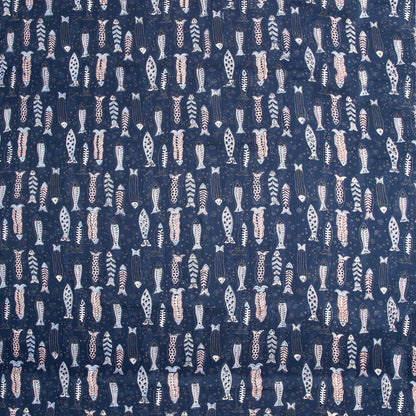 Indian Fish Indigo Hand Block Print Cotton Fabric