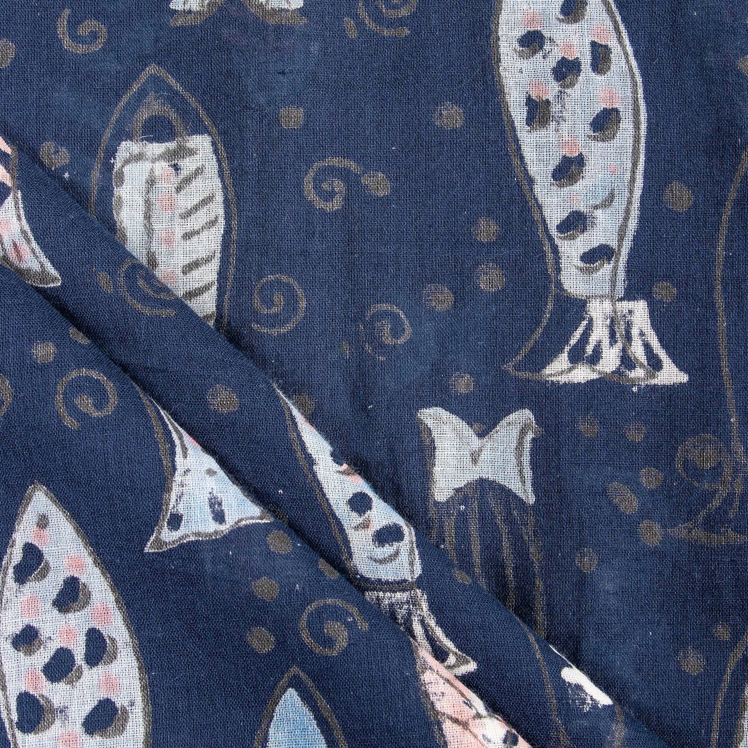Indian Fish Indigo Hand Block Print Cotton Fabric