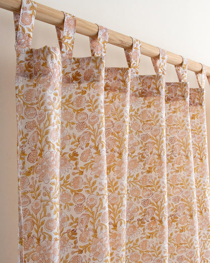 Indian Floral Block Printed Curtains Set for Home 