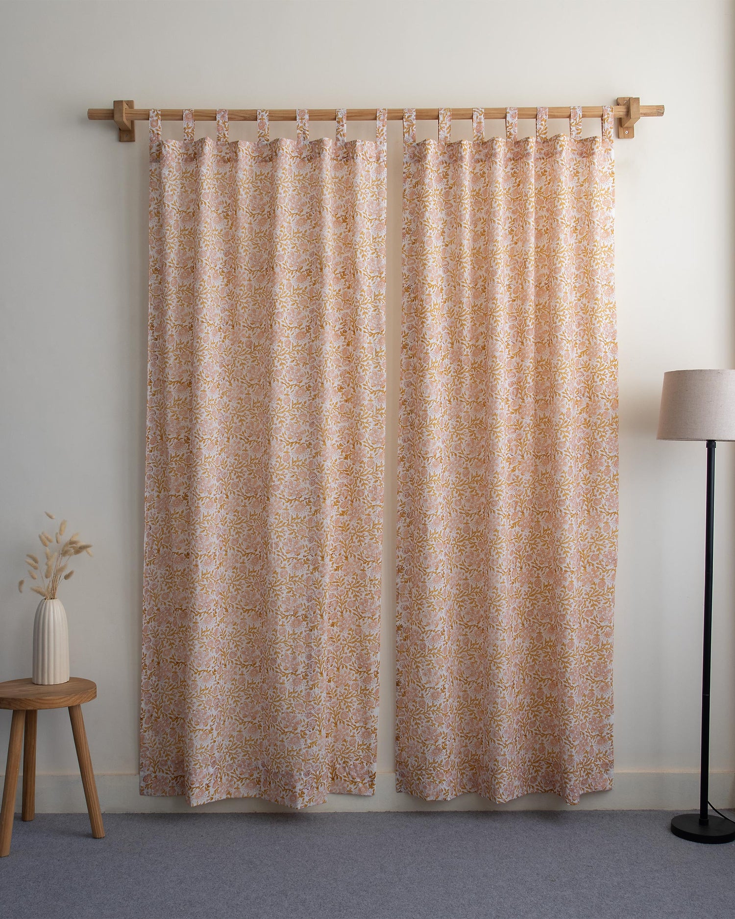Indian Floral Block Printed Curtains Set for Home 
