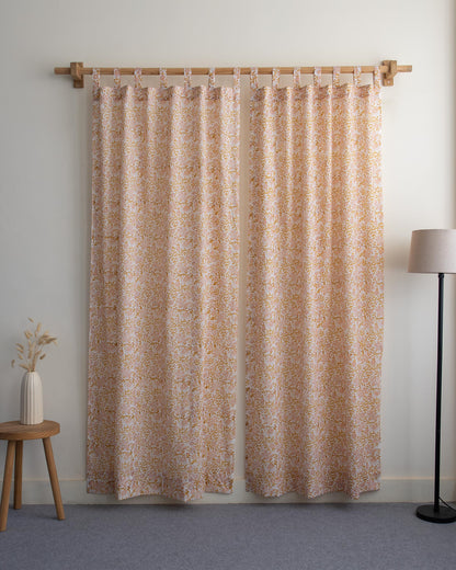 Indian Floral Block Printed Curtains Set for Home 