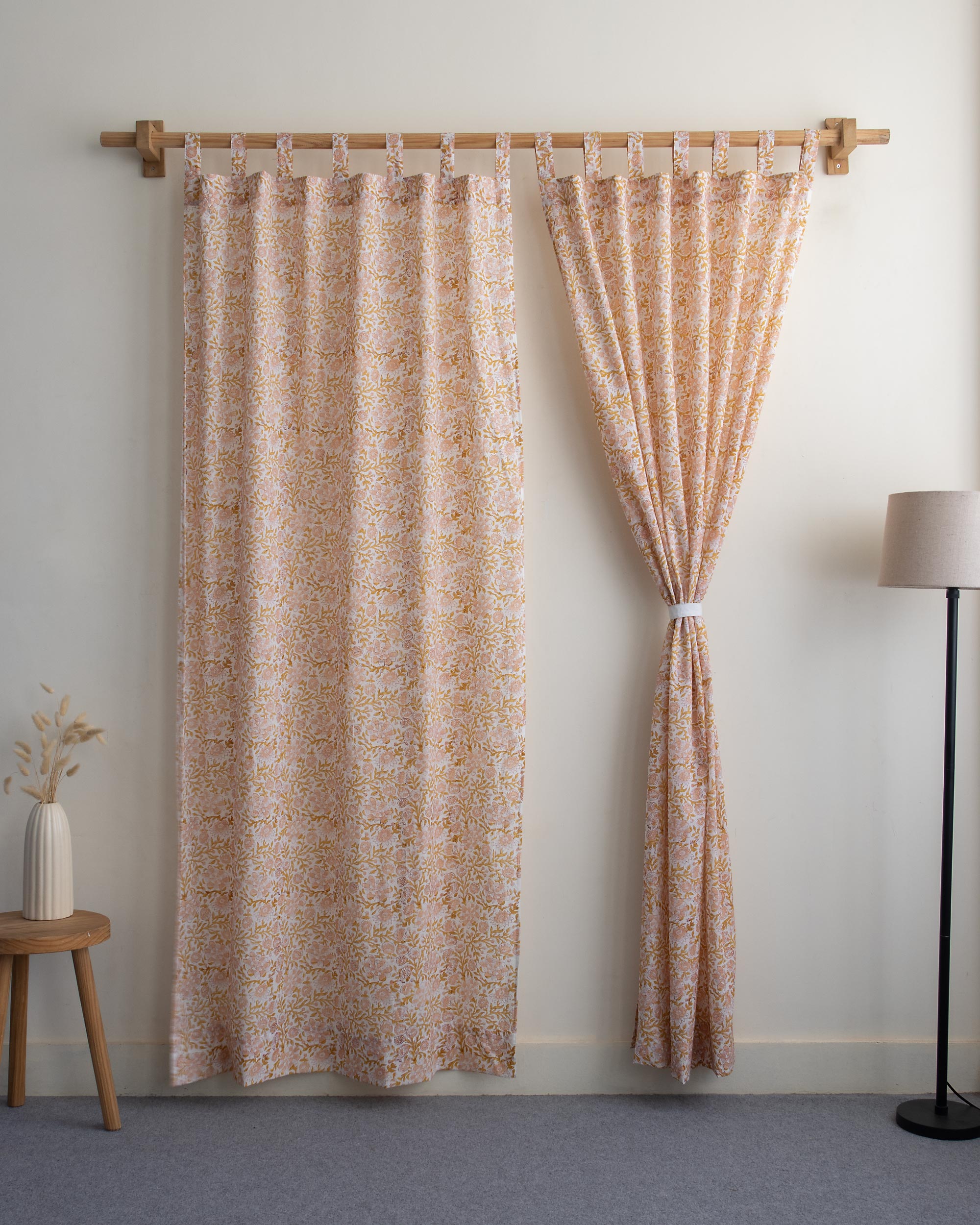Indian Floral Block Printed Curtains Set for Home 