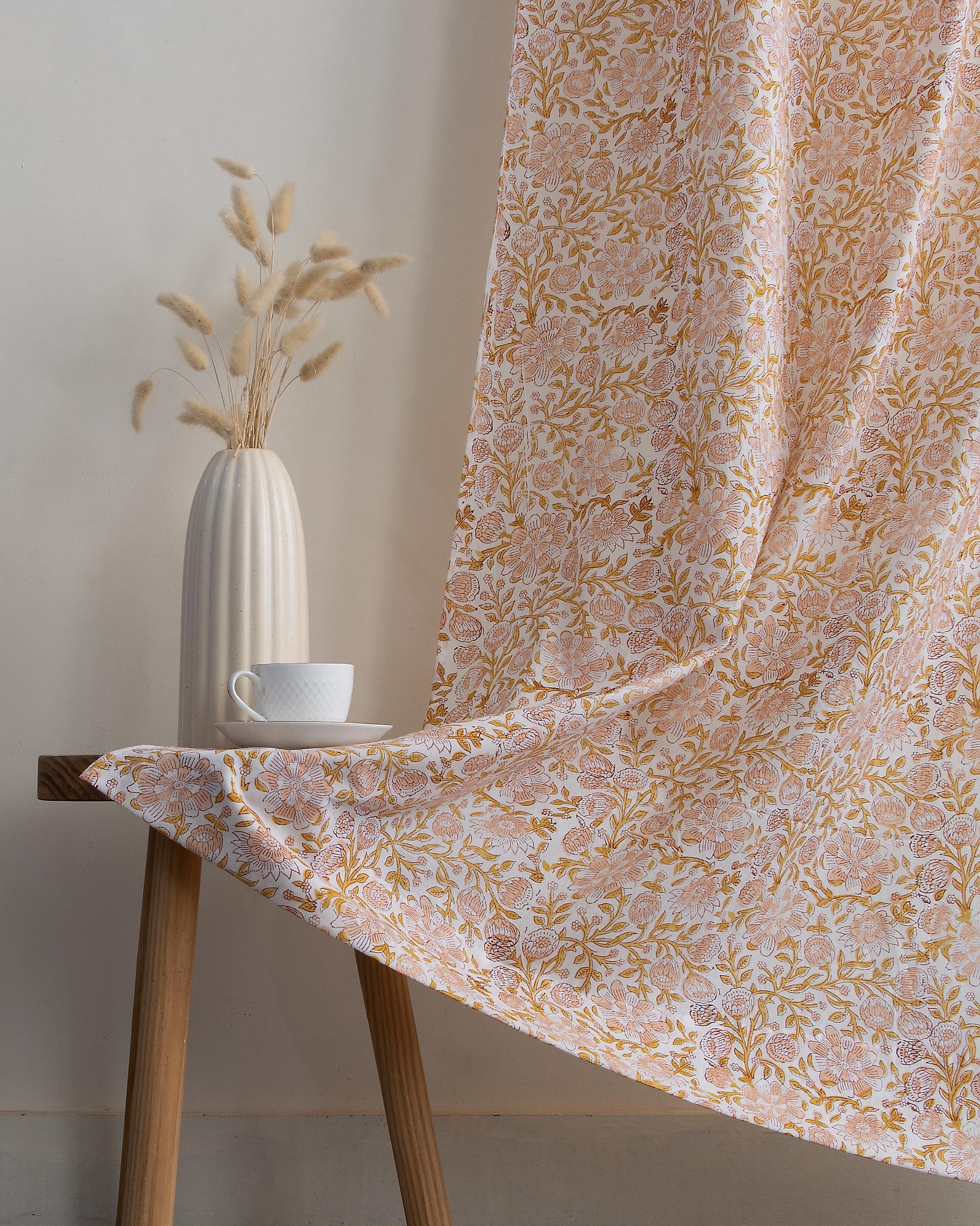 Indian Floral Block Printed Curtains Set for Home 
