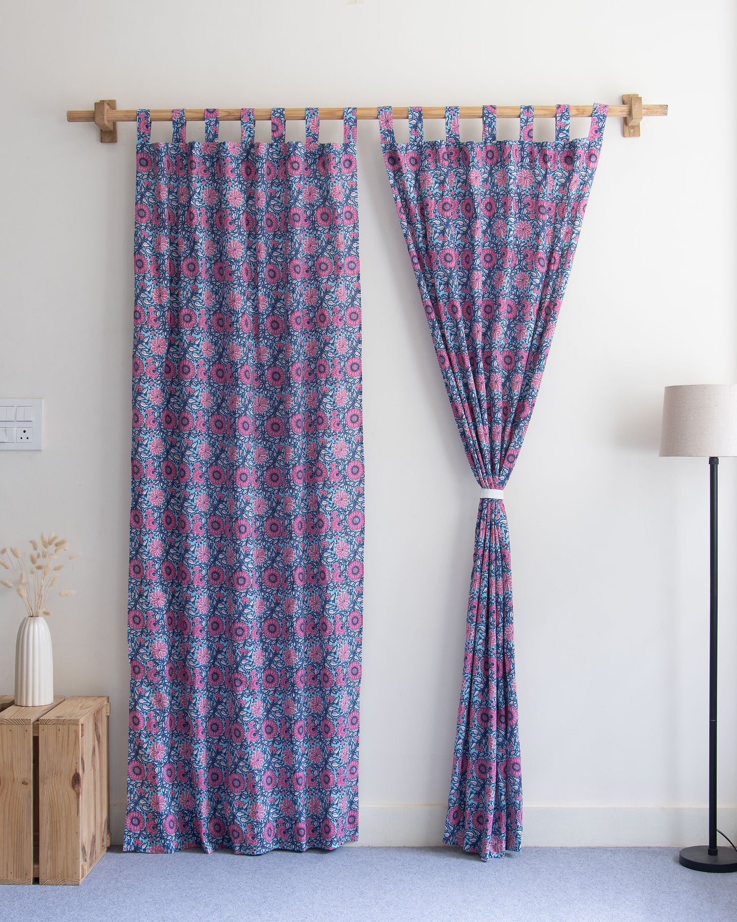 Indian Floral Block Printed Organic Cotton Curtains
