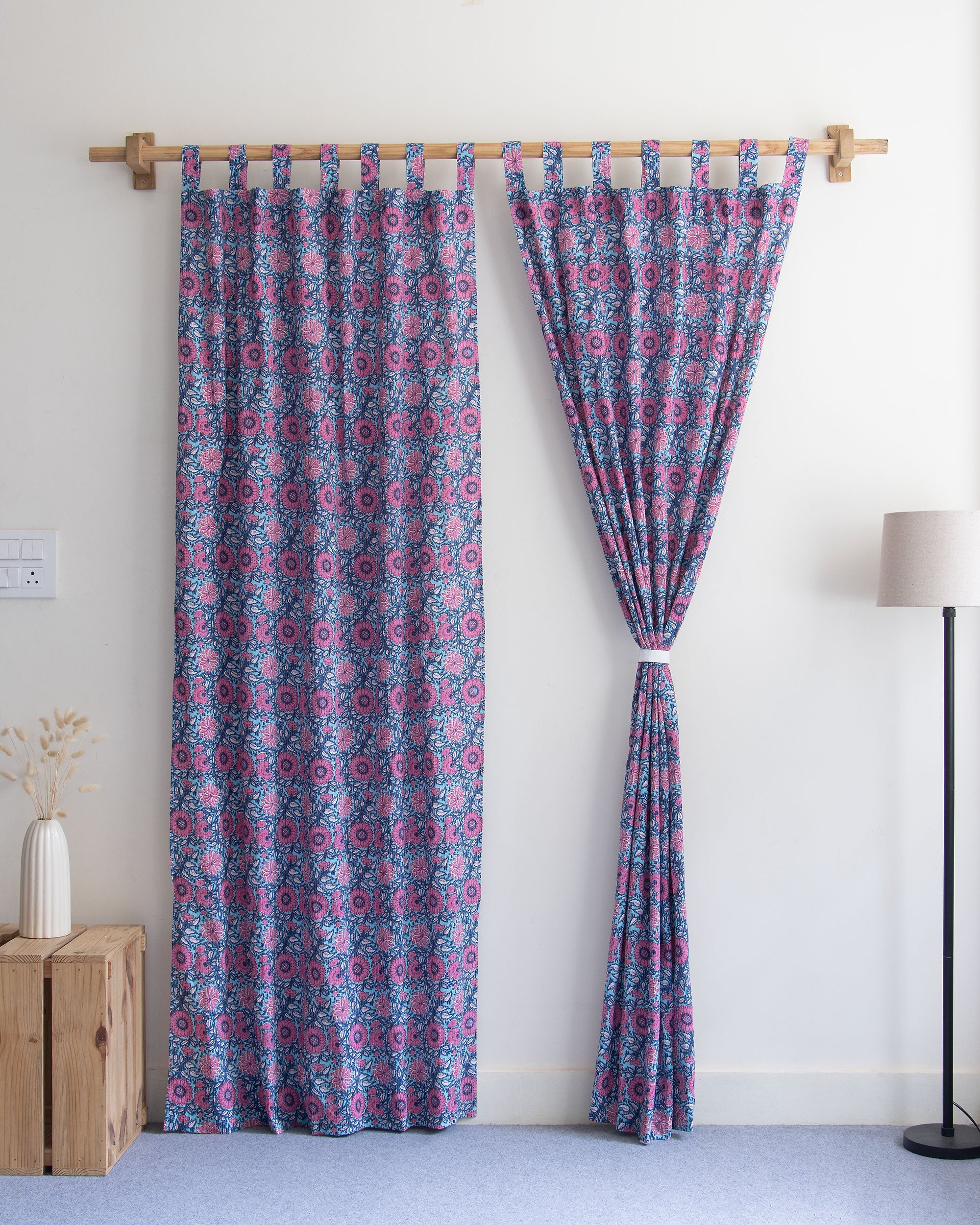 Indian Floral Block Printed Organic Cotton Curtains