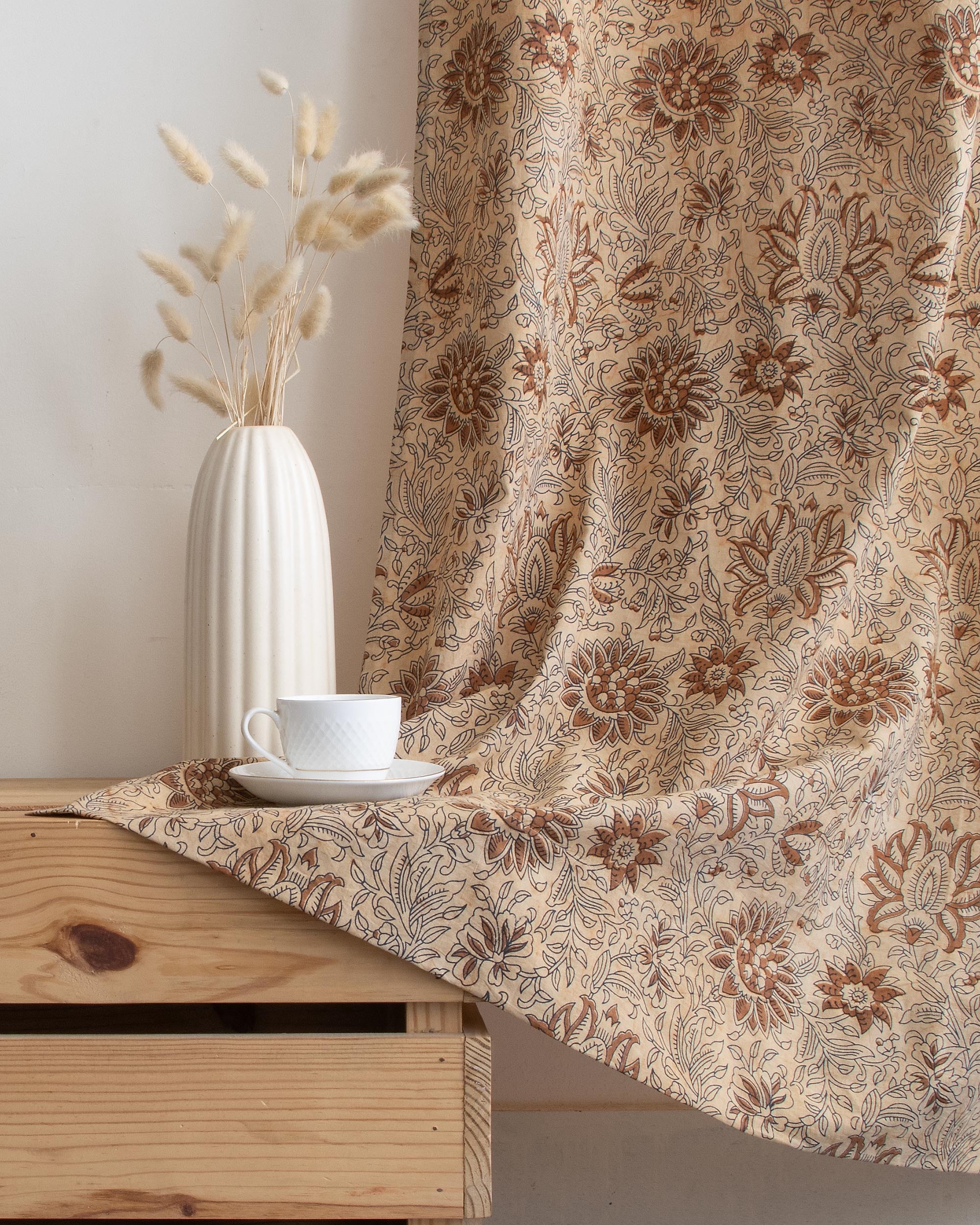 Indian Floral Block Printed Pure Cotton Curtain Online