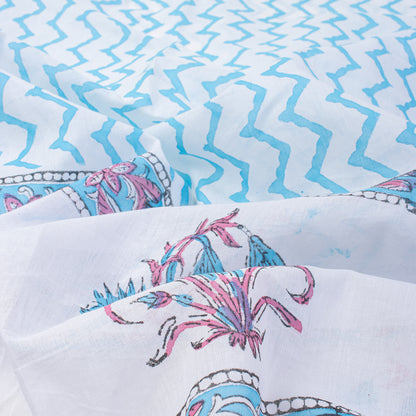 Indian Hand Block Blue Zig Zag Beach Sarog Wrap For Women