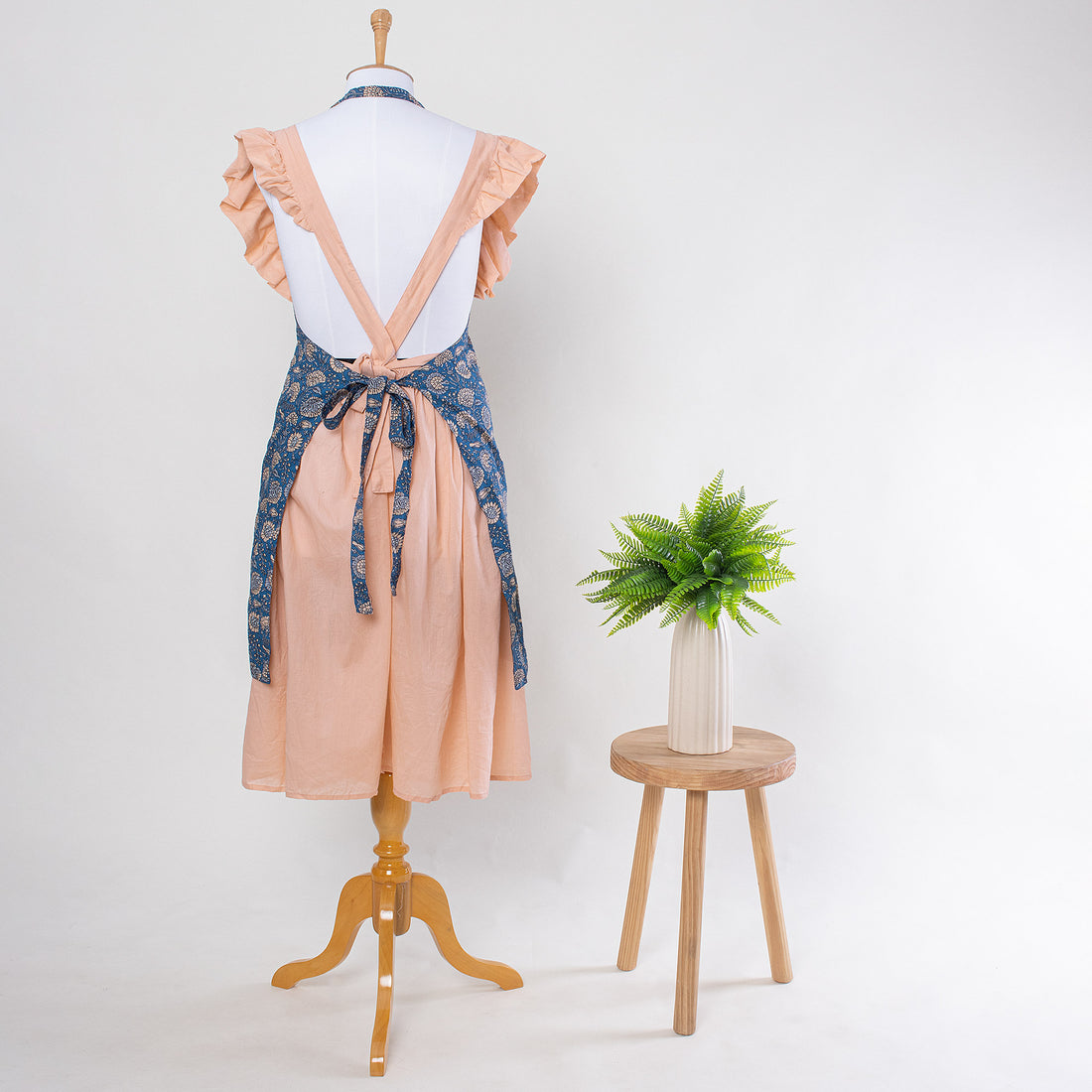 Indian Hand Block Printed Blue Floral Aprons for Women