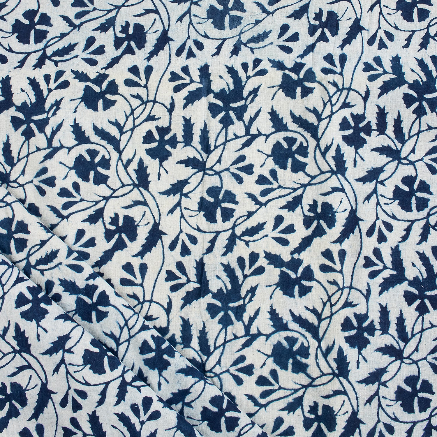 Indian Hand Block Printed Cotton Indigo Running Fabric