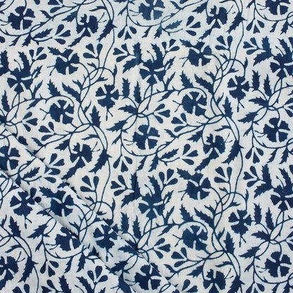 Indian Hand Block Printed Cotton Indigo Running Fabric