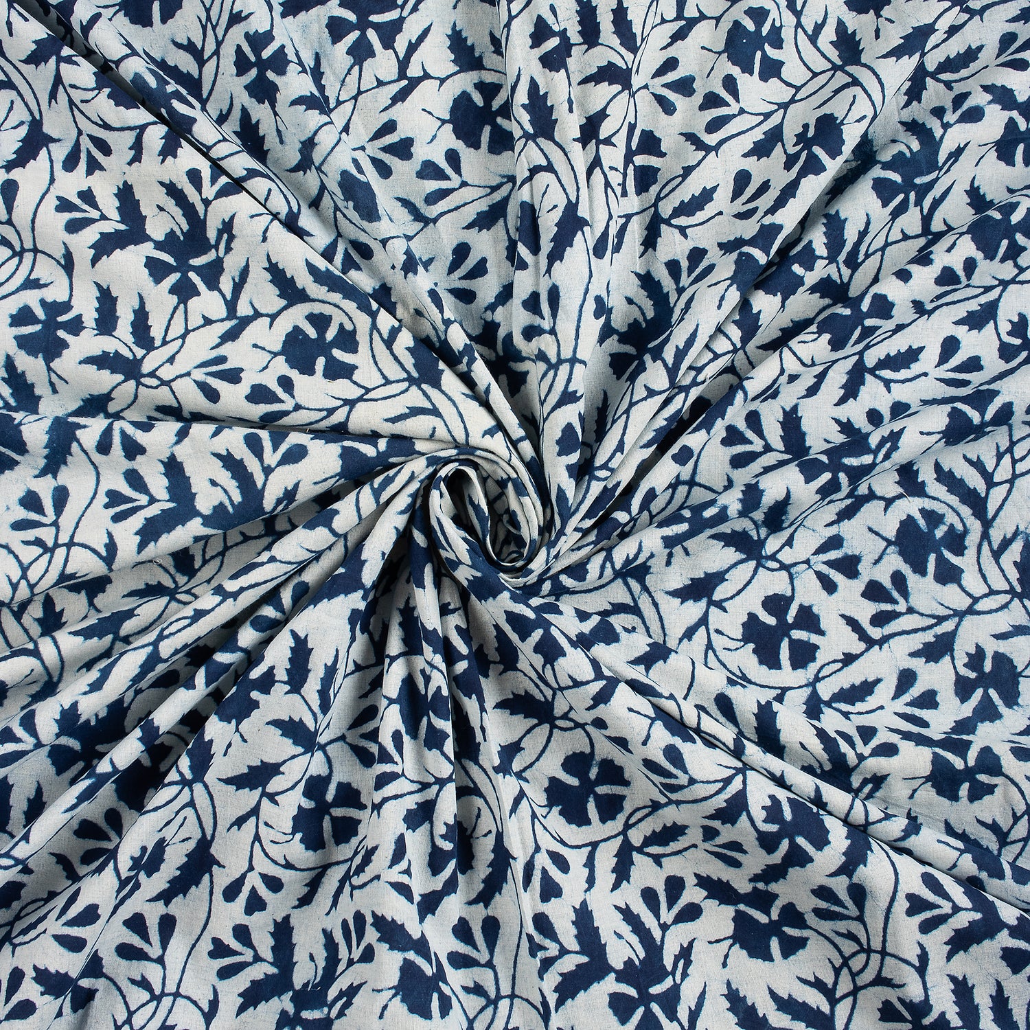 Indian Hand Block Printed Cotton Indigo Running Fabric