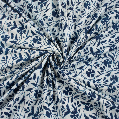 Indian Hand Block Printed Cotton Indigo Running Fabric