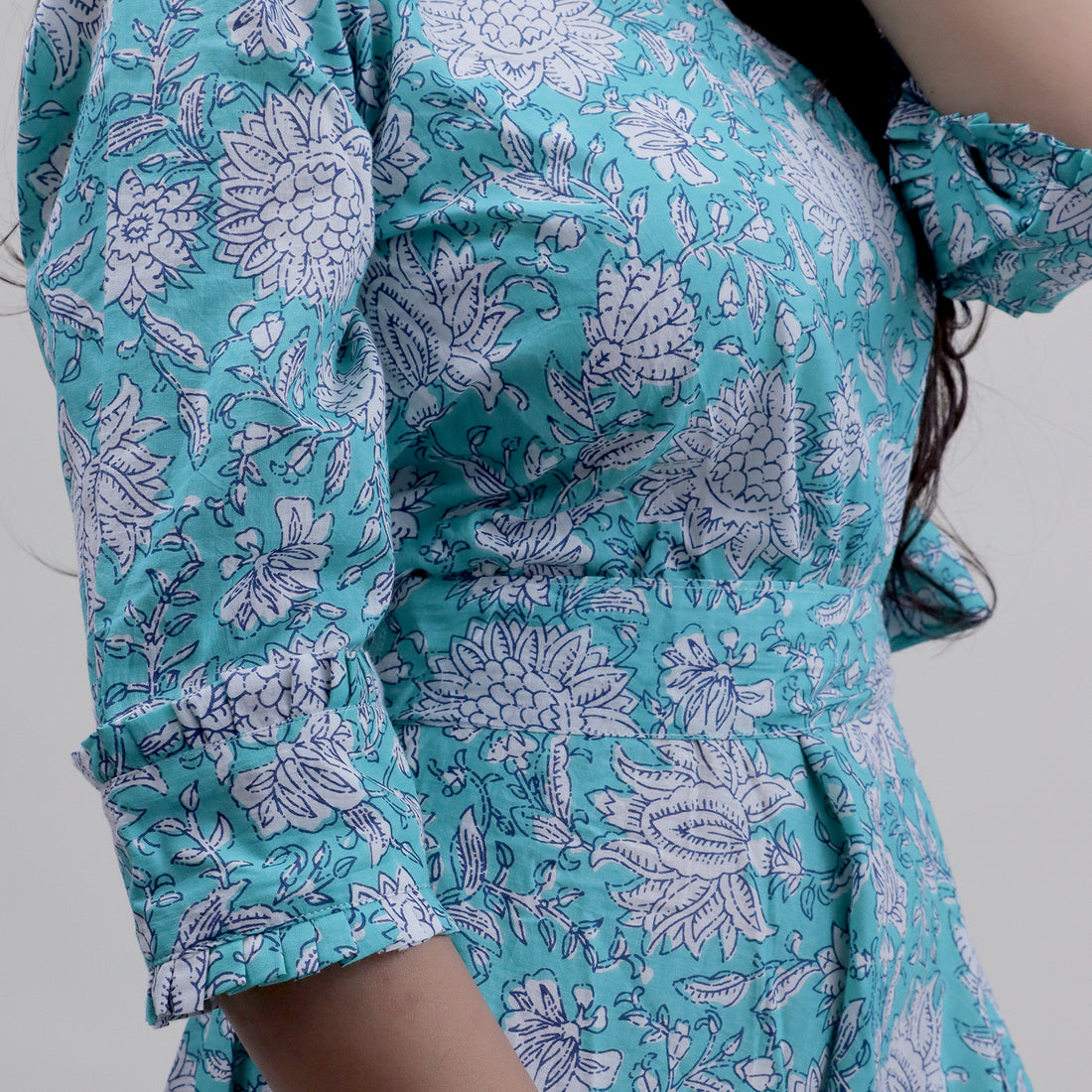 Indian Hand Block Printed Cotton Womens Midi Dress
