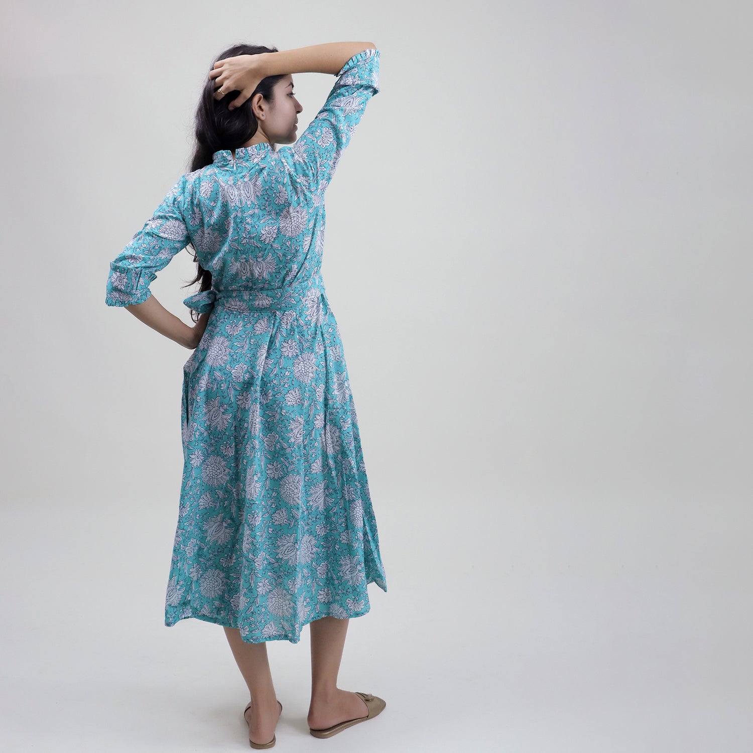 Indian Hand Block Printed Cotton Womens Midi Dress