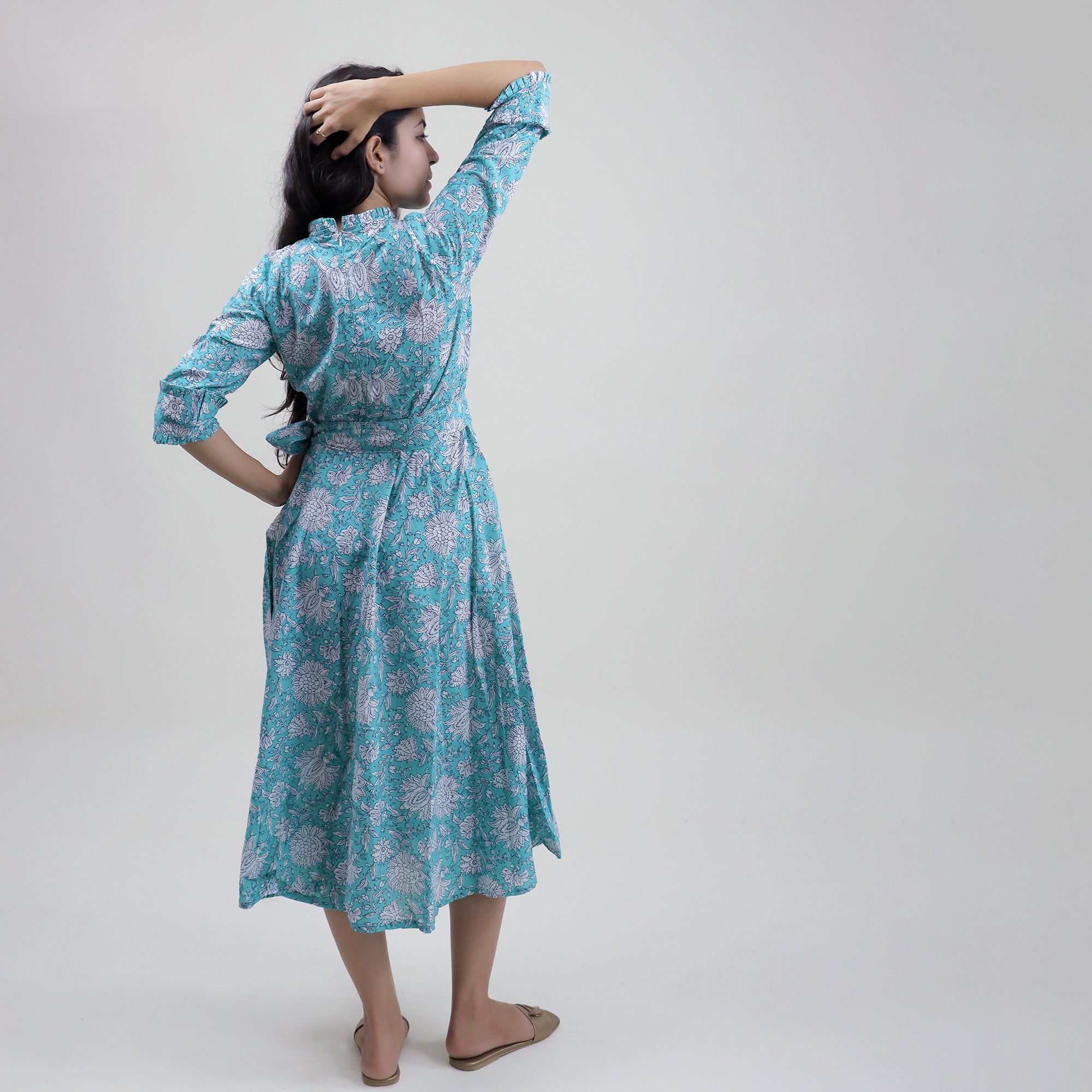 Indian Hand Block Printed Cotton Womens Midi Dress
