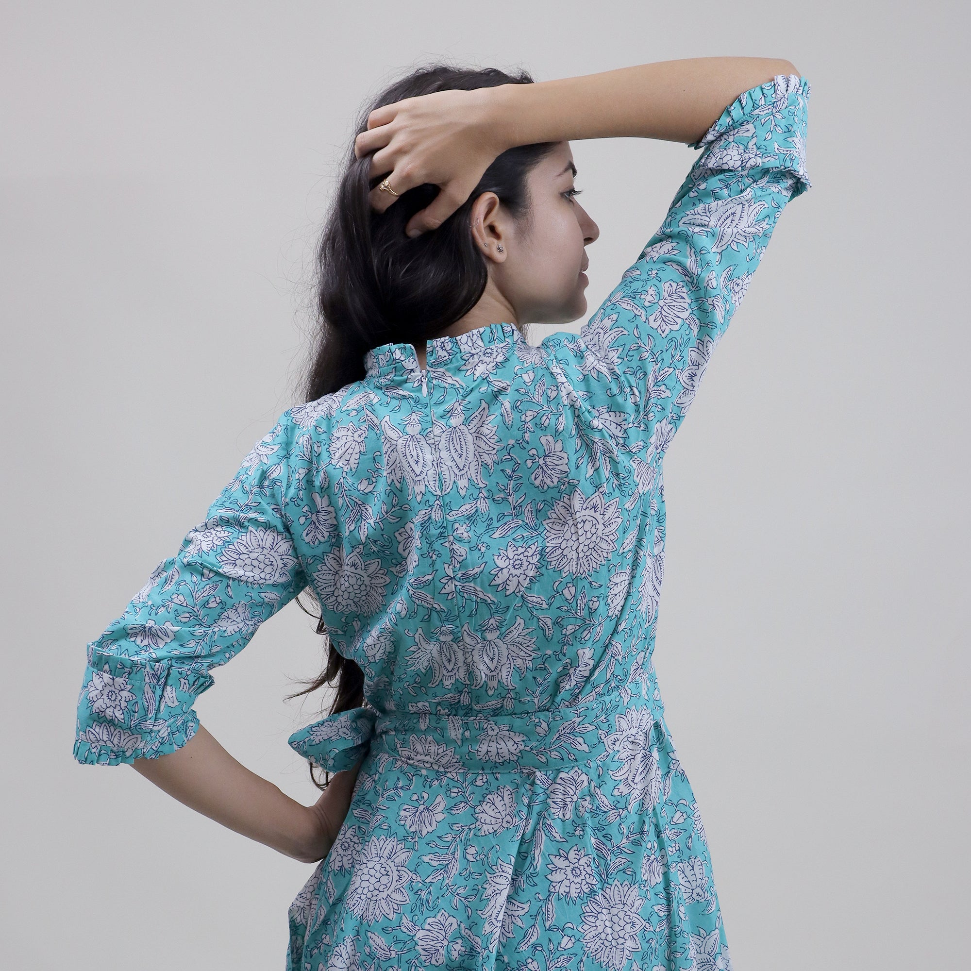 Indian Hand Block Printed Cotton Womens Midi Dress