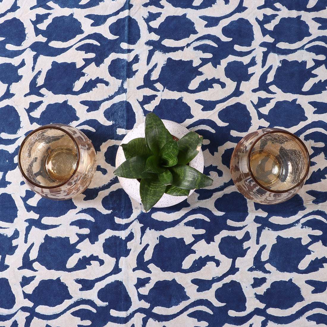 Indian Indigo Blue Hand Block Printed Cotton Dining Table Cover