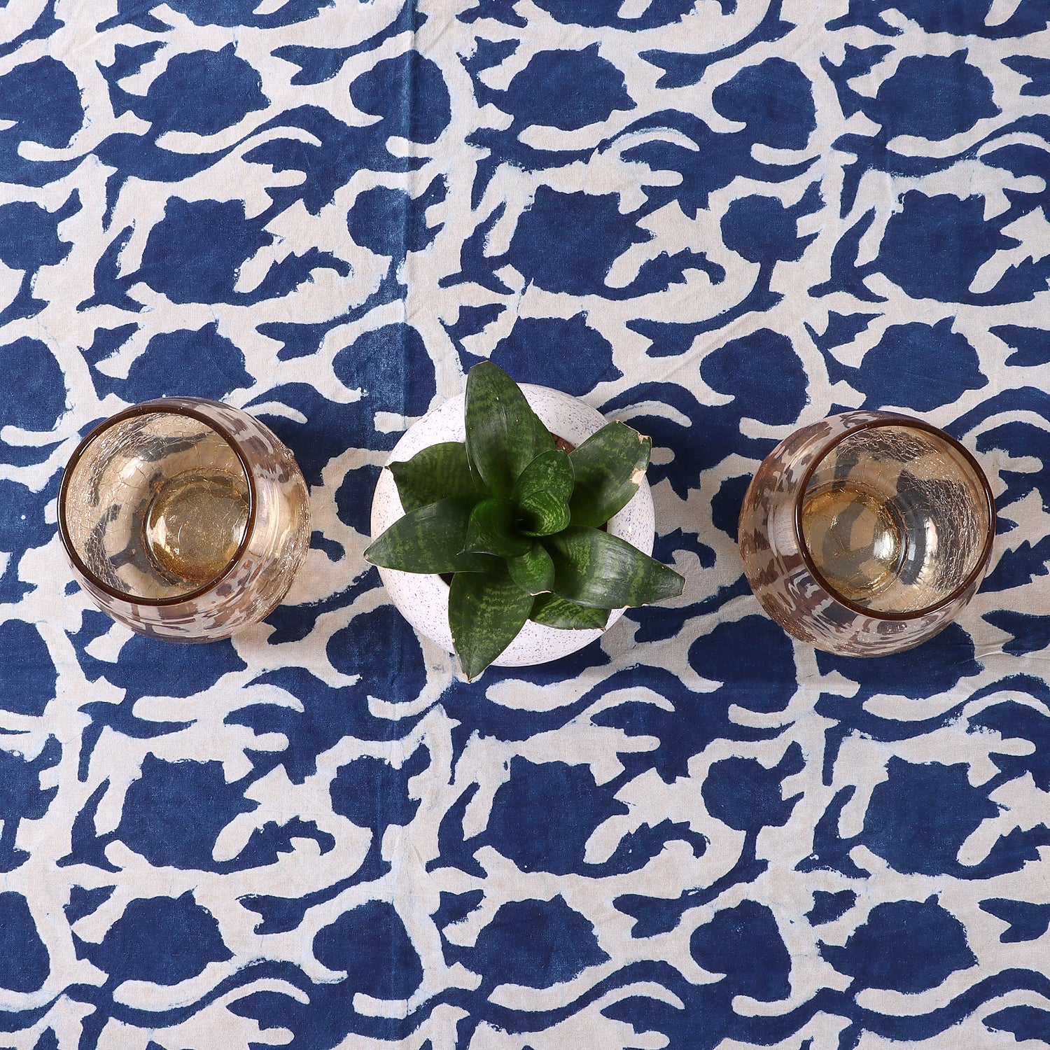 Indian Indigo Blue Hand Block Printed Cotton Dining Table Cover