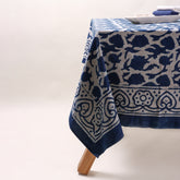 Indian Indigo Blue Hand Block Printed Cotton Dining Table Cover