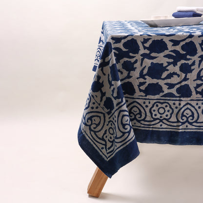 Indian Indigo Blue Hand Block Printed Cotton Dining Table Cover