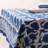 Indian Indigo Blue Hand Block Printed Cotton Dining Table Cover