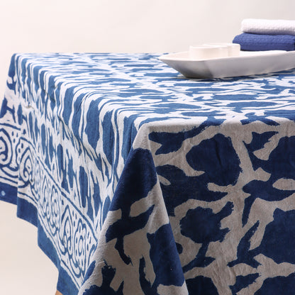Indian Indigo Blue Hand Block Printed Cotton Dining Table Cover