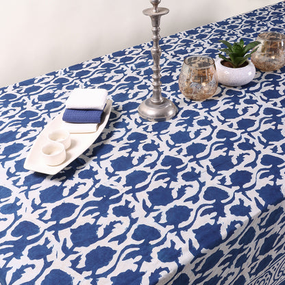 Indian Indigo Blue Hand Block Printed Cotton Dining Table Cover