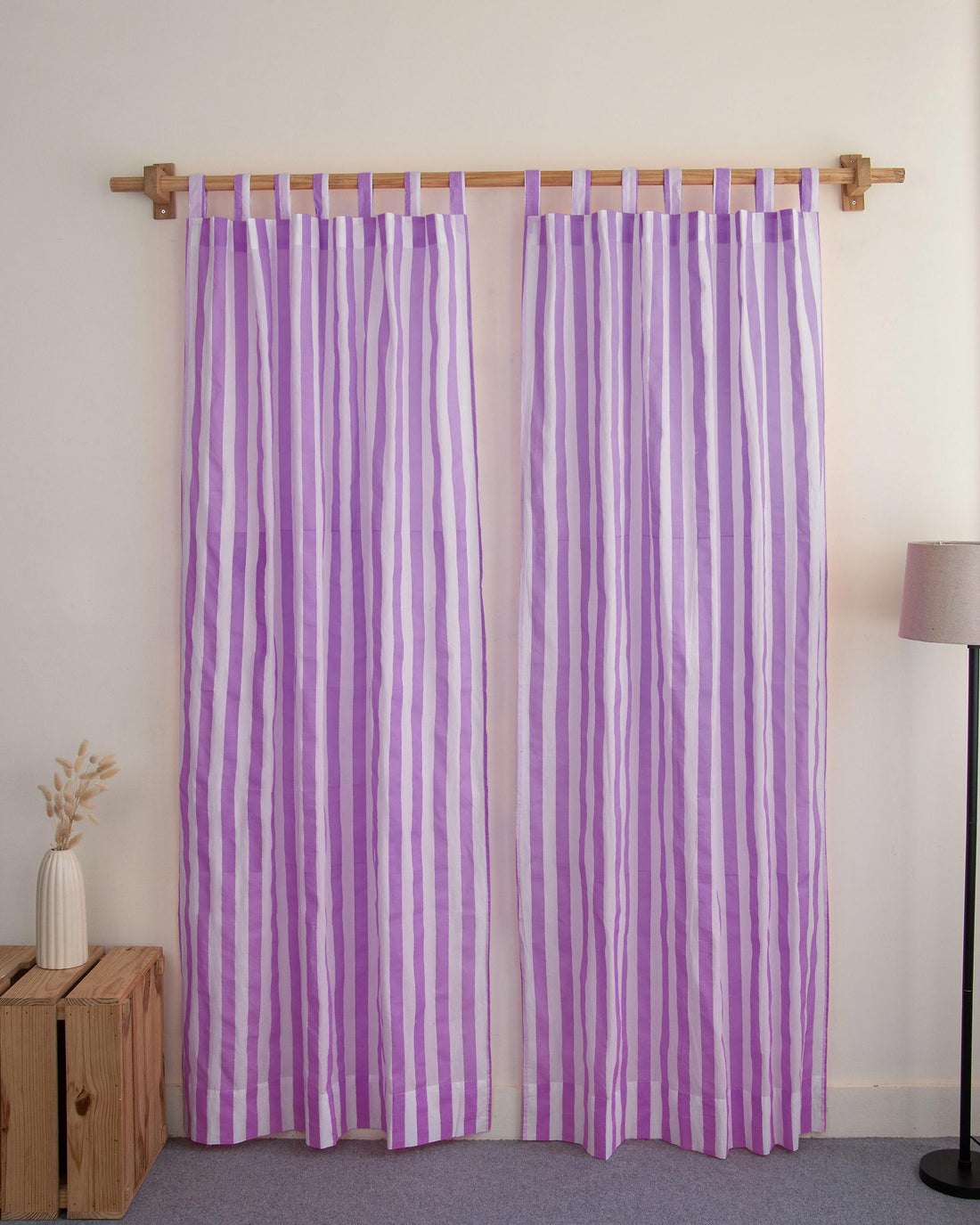 Indian Lavender Purple Striped Organic Cotton Curtains