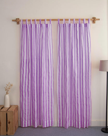 Indian Lavender Purple Striped Organic Cotton Curtains
