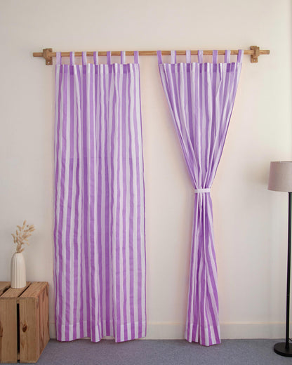 Indian Lavender Purple Striped Organic Cotton Curtains