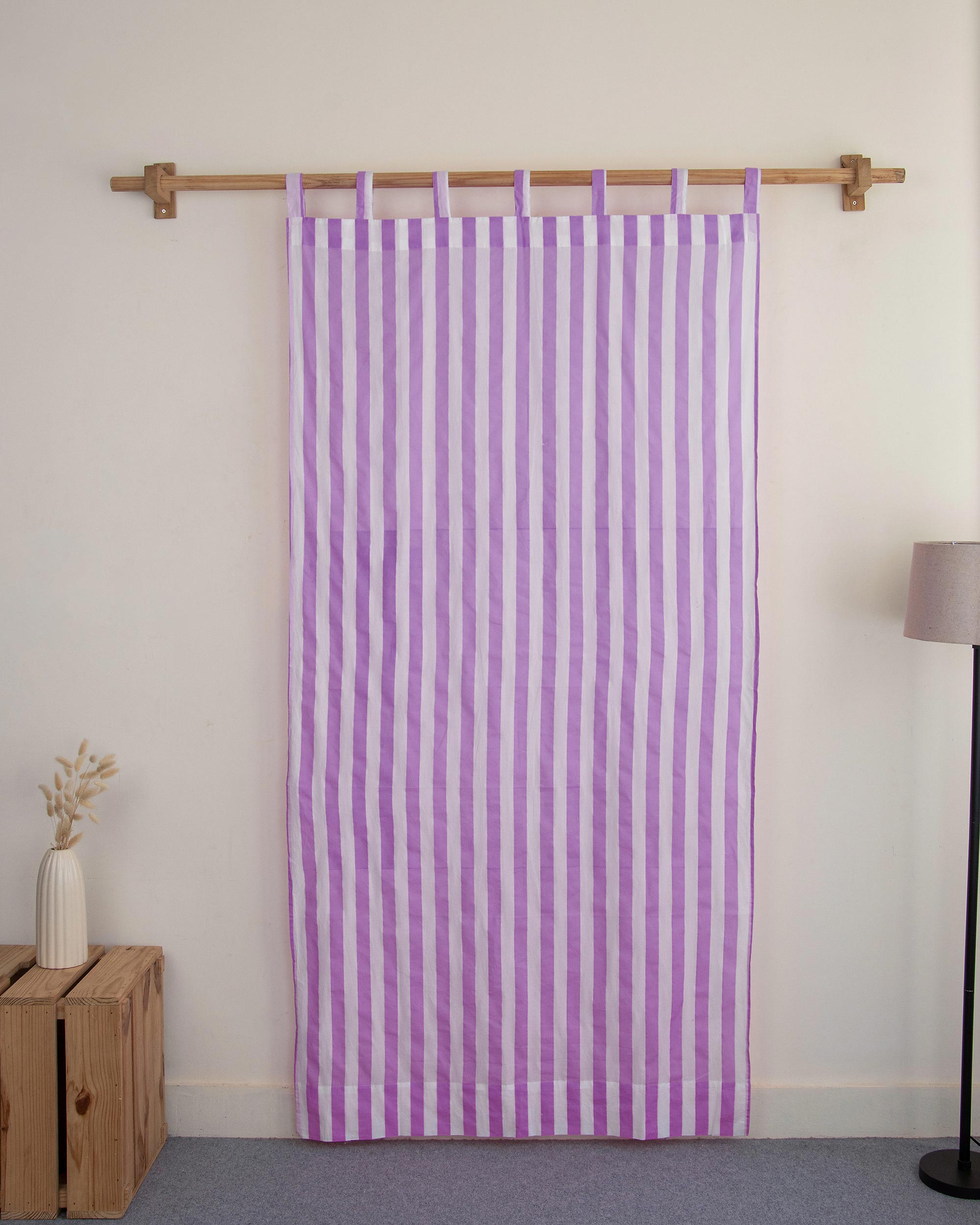 Indian Lavender Purple Striped Organic Cotton Curtains