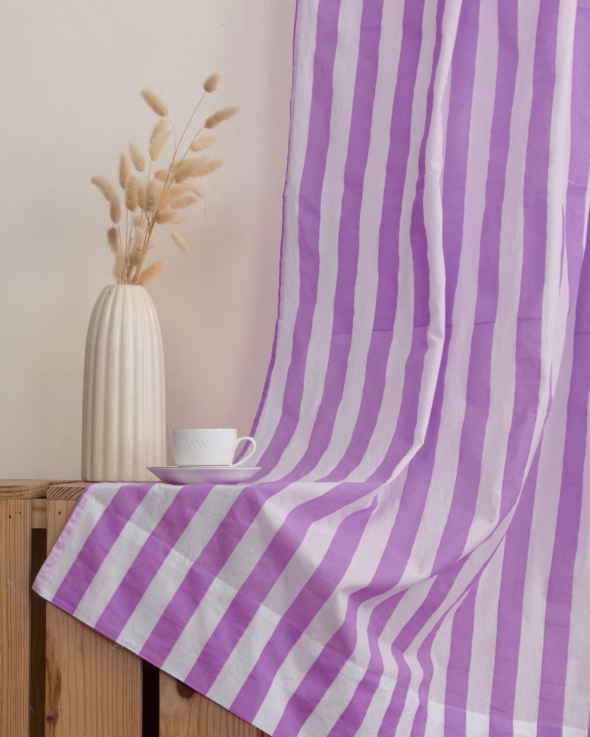 Indian Lavender Purple Striped Organic Cotton Curtains