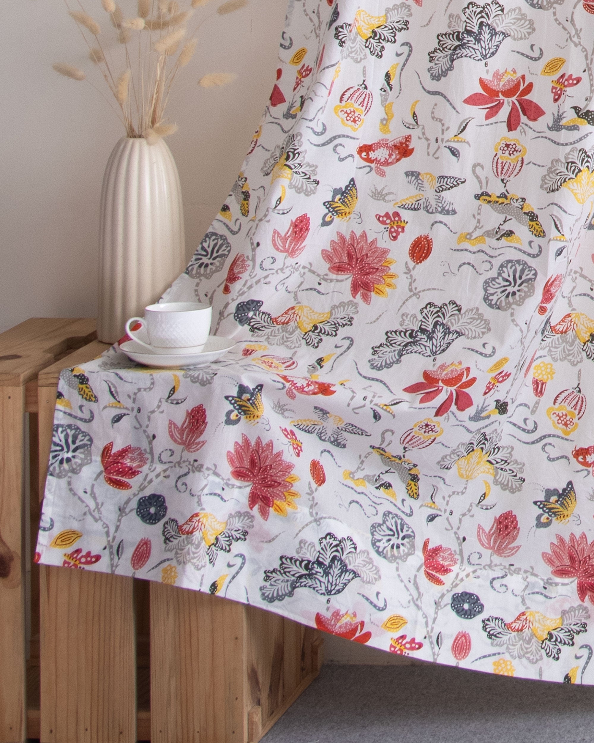 Indian Multicolor Floral Block Printed Cotton Curtain