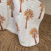 Indian Orange Palm Tree Handmade Kantha Quilt Blanket