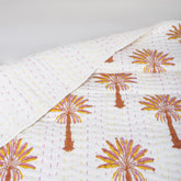 Indian Orange Palm Tree Handmade Kantha Quilt Blanket
