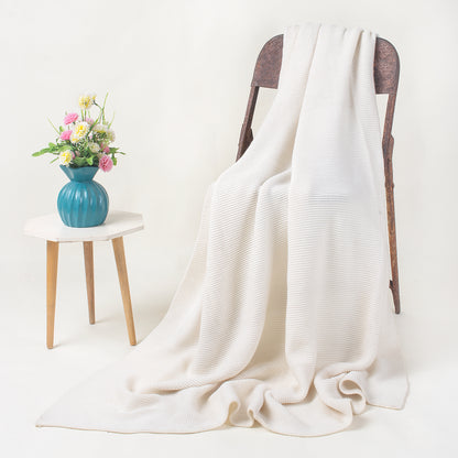  Indian Organic Cotton Cream Knit Throw Blanket